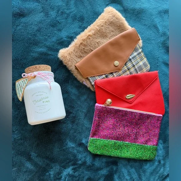 Set of 4 Colorful Holiday Themed Pouches - Picture 1 of 1